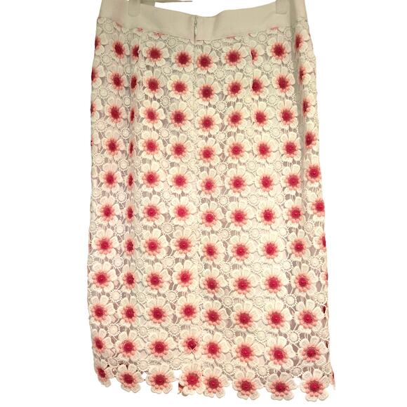 NWT J. Crew Floral Lace Crochet Pink & White Feminine Pencil Midi Skirt, Size 8 - Picture 4 of 11